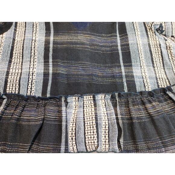 THML Pompom Short Sleeve Patchwork Boho Dress Navy Womens Size Medium Bohemian - Picture 7 of 7